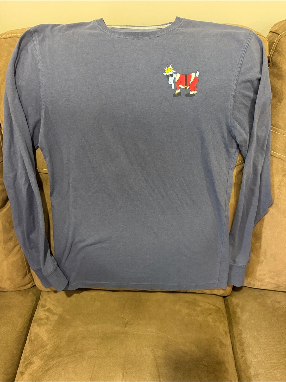 Men's Long Sleeve Navy Graphic Tee - Christmas Goat Design